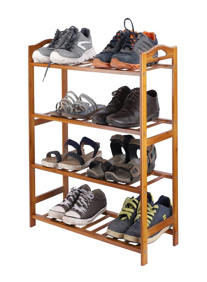 NFI essentials 4 Tier Bamboo Wood Shoe Rack Multipurpose Foldable Rack for Storage Shoes Slipper Chappal Stand Shelf Organizer for Home Kitchen Space Saving Portable Stand - Image 2